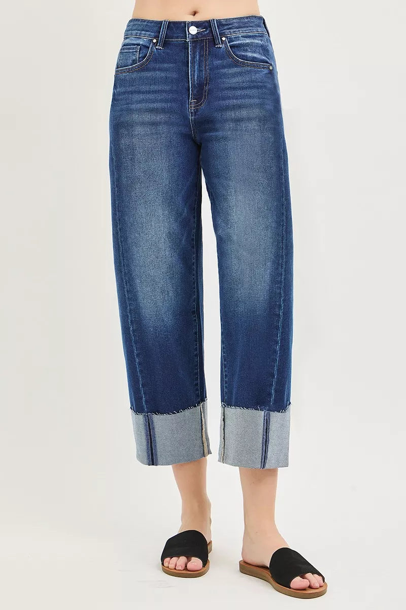 Risen High Rise Slouchy Crop Barrel Cuffed Jeans PGC21750