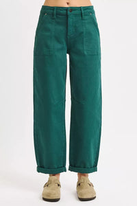 Risen High Rise Hunter Green Ankle Cuffed Barrel Pants