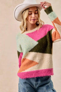 Multi Color Block Geometric Sweater