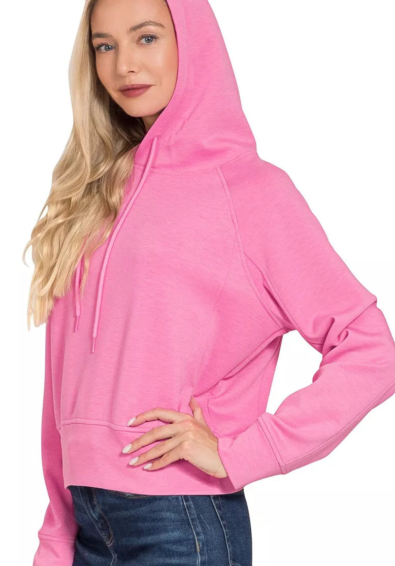 Zenana Scuba Hoodie in Candy Pink