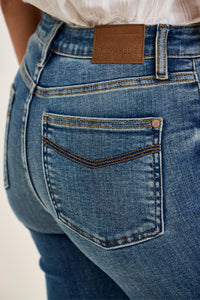 Judy Blue Mid Rise Jaqueline Flare Jeans with Embroidered Back Pockets