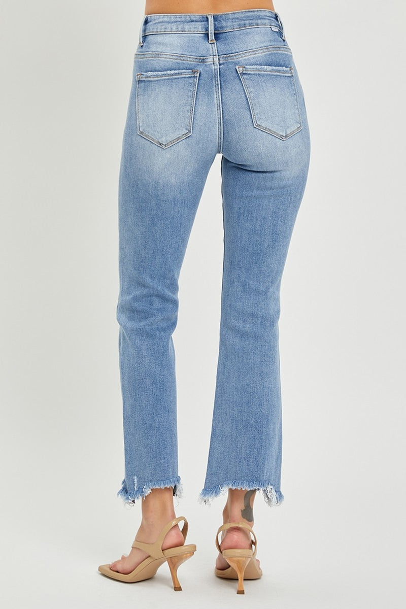 RISEN High Rise Frayed Hem Straight Jeans