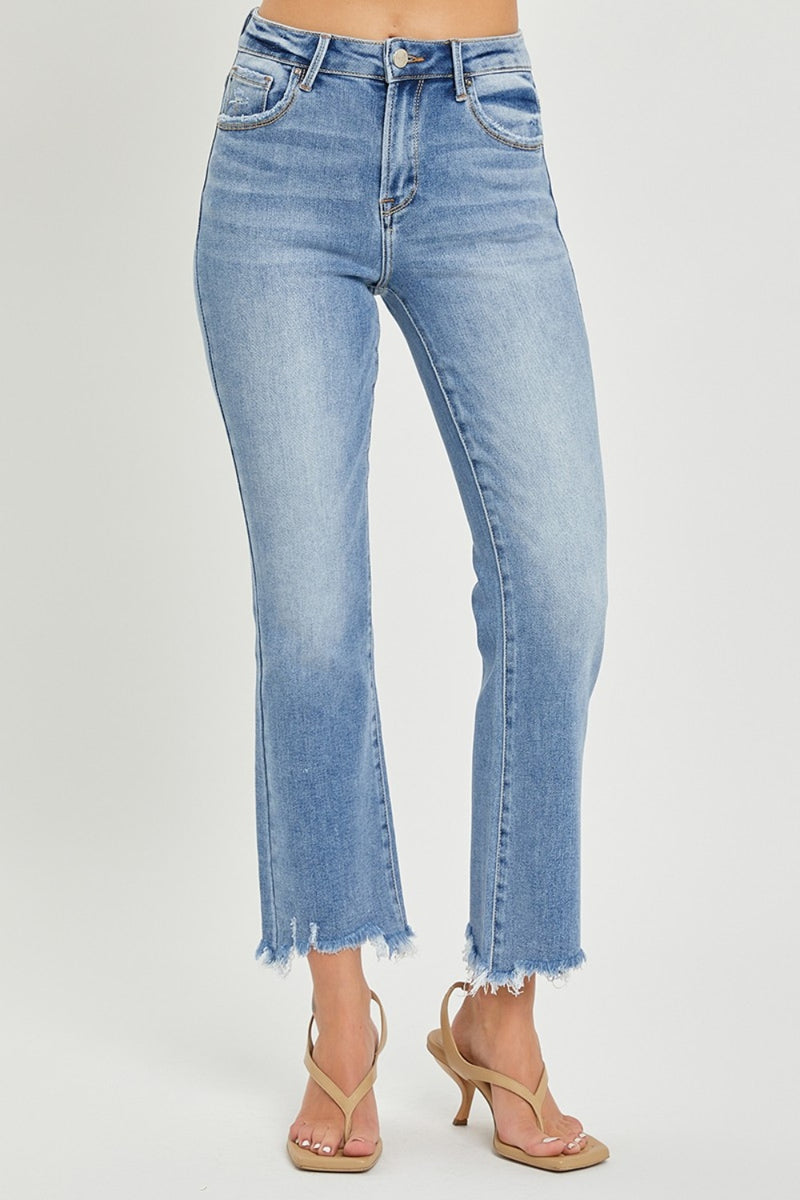 RISEN High Rise Frayed Hem Straight Jeans