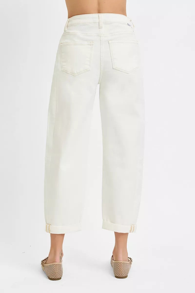 Risen High Rise Cream Barrel Cropped Jeans