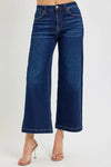 Risen High Rise Dark Wash Crop Wide Leg Jeans