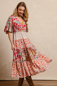 Bibi Floral Print Mix Midi Dress