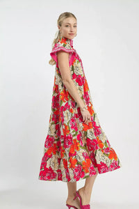 Summer Mix Bold Floral Tiered Midi Dress