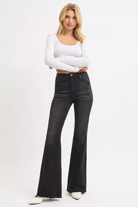 Risen High Rise Black Denim Flare Jeans