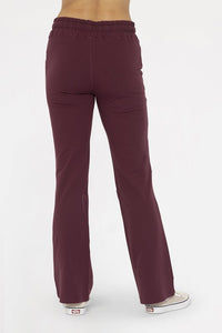 Plum Mono B Drawstring Flared Cotton Leggings. Designed with soft cotton fabric with a fold over waistband. These leggings can be worn high-waisted or low-waisted, giving you the flexibility to choose your preferred fit.