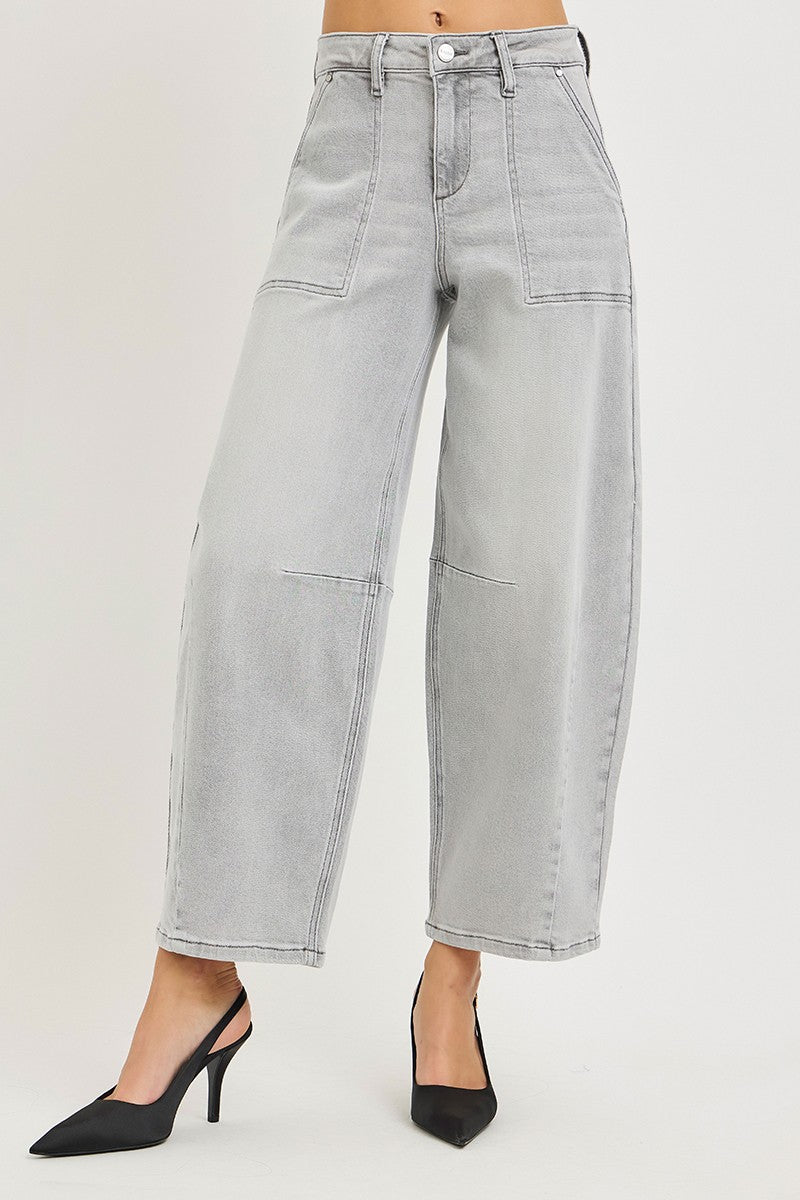 Risen Grey High Rise Slouchy Cropped Barrel Jeans