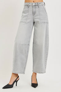 Risen Grey High Rise Slouchy Cropped Barrel Jeans