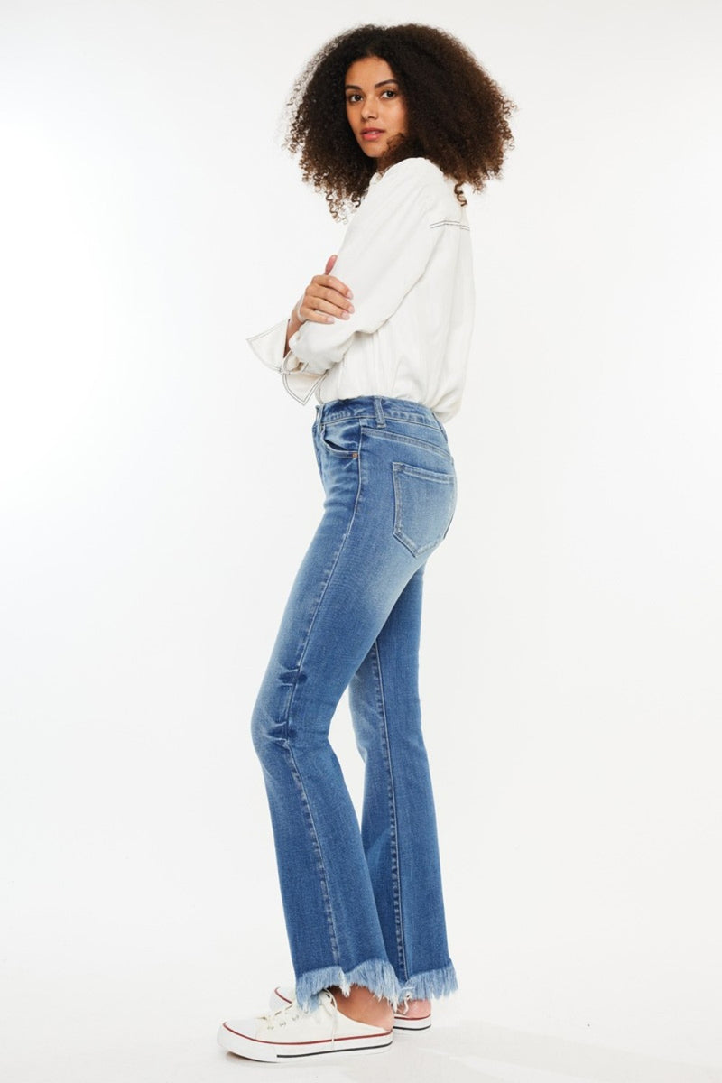 Kancan High Rise Frayed Hem Bootcut Jeans