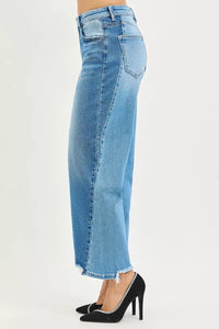 Risen Mid Rise Slouchy Cropped Contrast Barrel Jeans