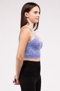 Mineral Wash Ribbed Cropped V-Neck Tank Top