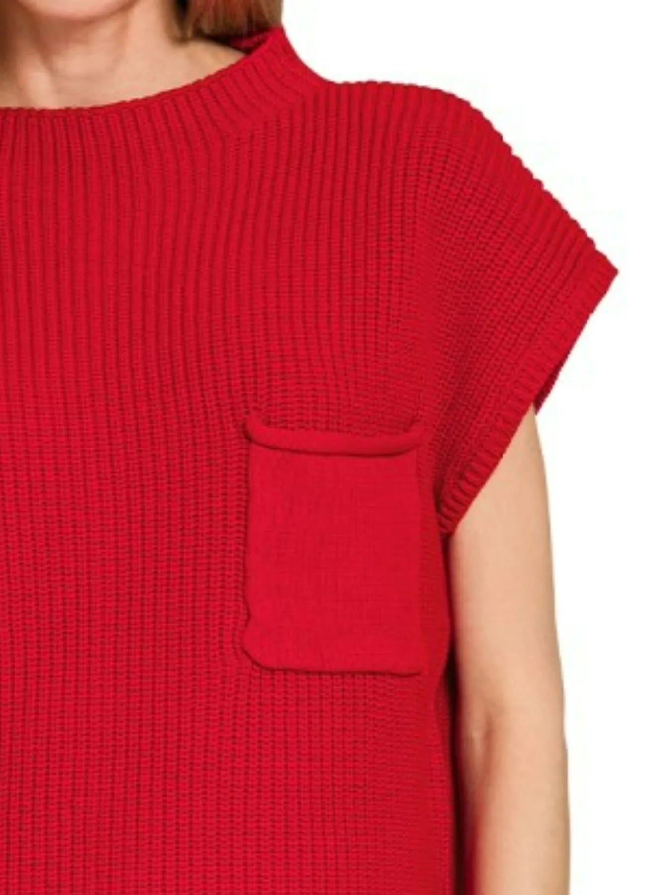 Zenana Mock Neck Short Sleeve Sweater in Ruby Red
