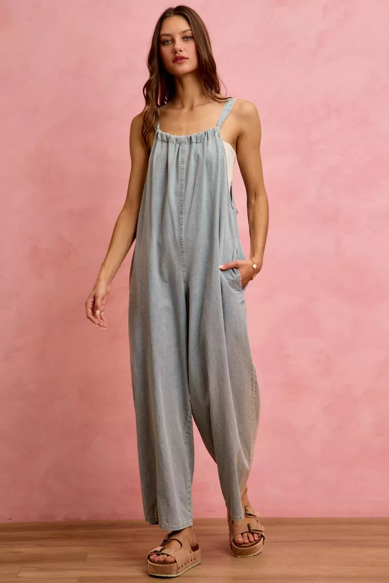 Wide Leg Lightweight Denim Overalls