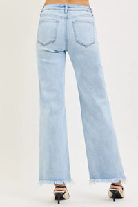 Risen Mid Rise Tummy Control Straight Leg Fray Hem Jeans