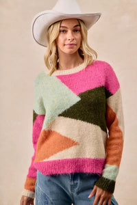 Multi Color Block Geometric Sweater
