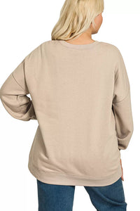 Zenana Fleece Hi-Low Boyfriend Sweatshirt with Pockets - Ash Mocha