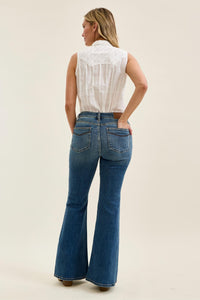 Judy Blue Mid Rise Jaqueline Flare Jeans with Embroidered Back Pockets