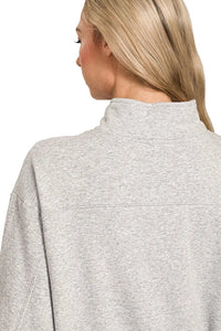 Zenana Quarter Zip Fleece Sweatshirt in Heather Grey