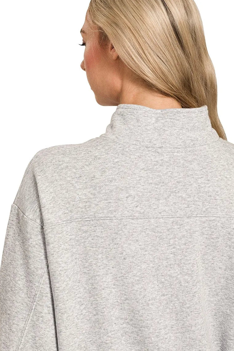 Zenana Quarter Zip Fleece Sweatshirt in Heather Grey