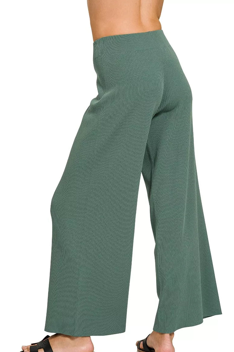 Viscose Sweater Knit Top & Pants Two-Piece Set in Ash Jade