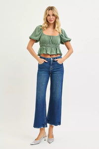 Risen Tummy Control 4 Way Stretch High Rise Crop Wide Leg Jeans
