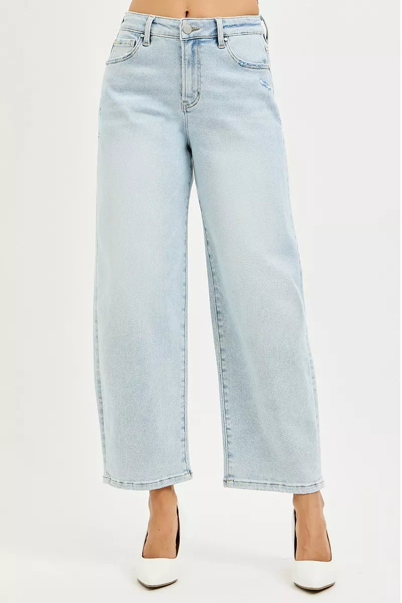 Risen High Rise Light Wash Crop Barrel Jeans