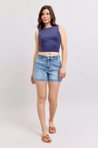 Judy Blue Mid Rise Trouser Denim Shorts