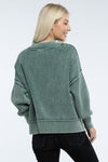 Ribbed Exposed Seam Round Neck Dropped Shoulder Sweater