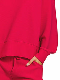 Ribbed Round Neck Pullover and Shorts Set in Ruby Red