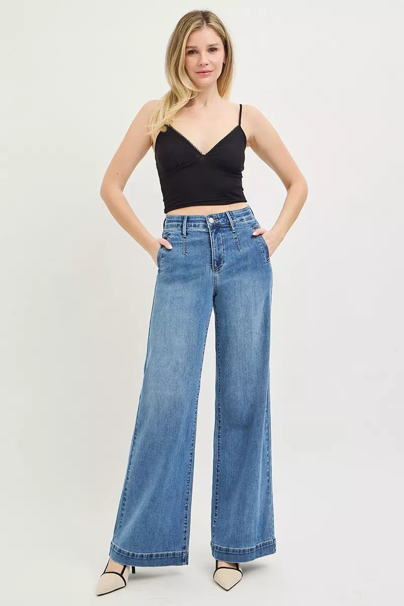 Risen Tummy Control High Rise Wide Leg Jeans PW21734