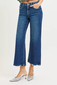 Risen Tummy Control 4 Way Stretch High Rise Crop Wide Leg Jeans