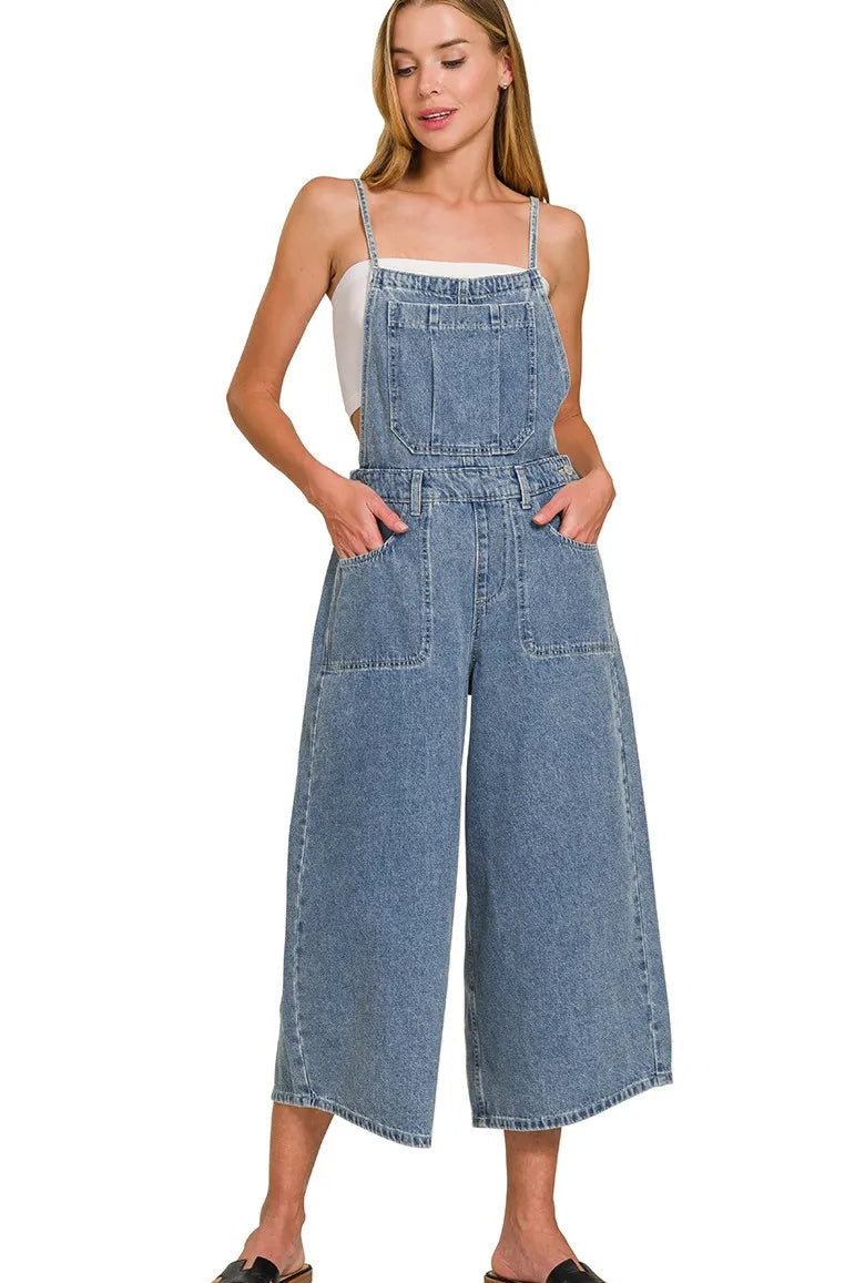 Wide Leg Medium Washed Denim Overalls
