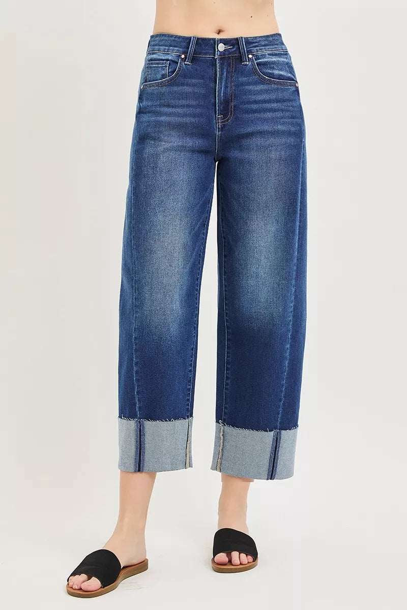 Risen High Rise Slouchy Crop Barrel Cuffed Jeans PGC21750