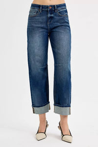 Risen Mid Rise Slouchy Crop Barrel Cuffed Jeans