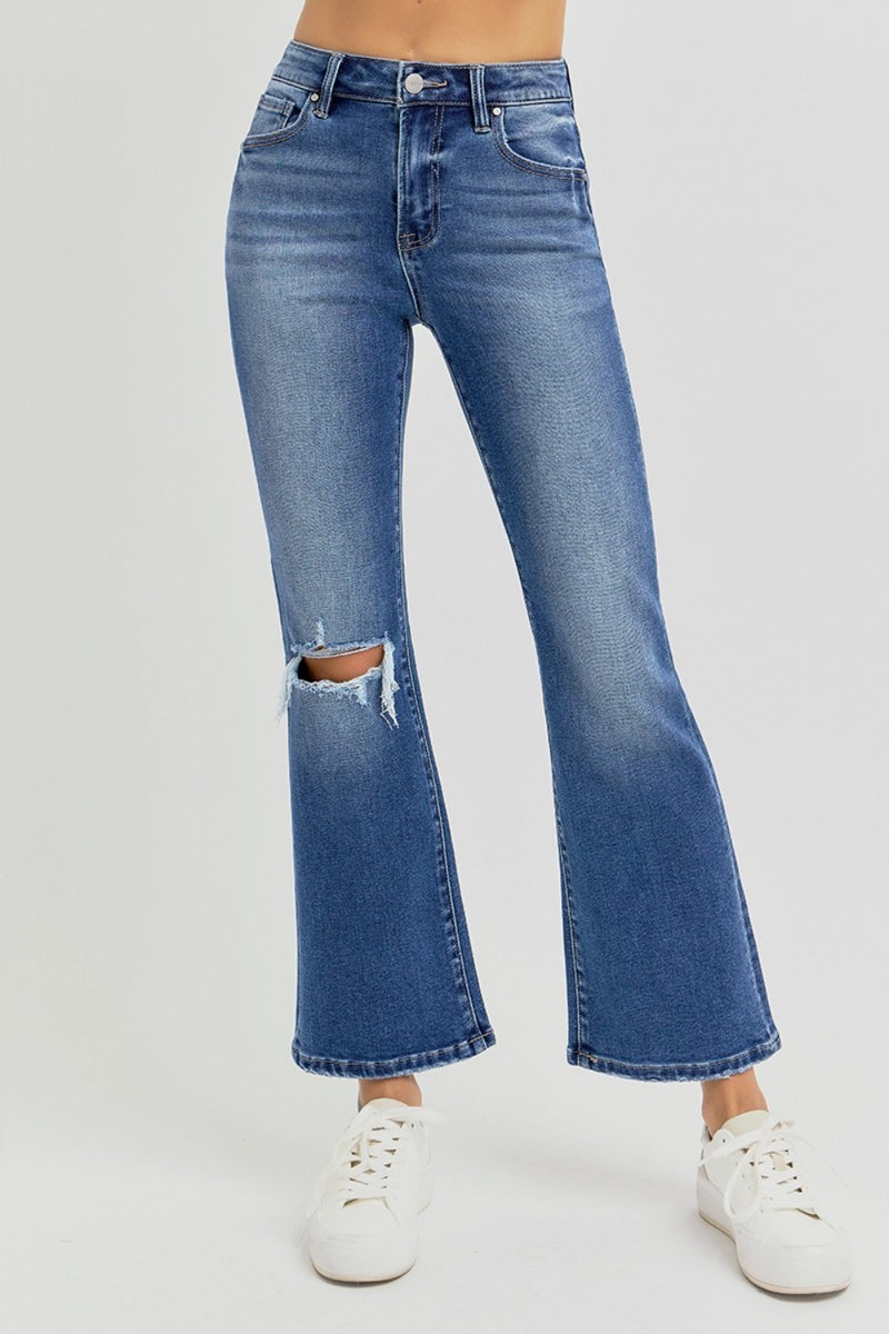 RISEN High Rise Distressed Crop Flare Jeans