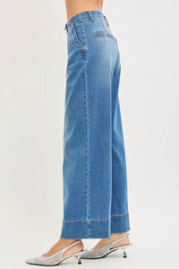 Risen High Rise Pleated Wide Leg Jeans PW21545