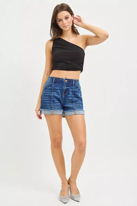Risen High Rise Slouchy Cuffed Front Seam Denim Shorts RDS6573