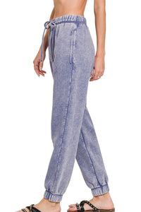 Acid Wash Fleece Jogger Sweatpants in Marlin Blue