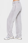 Mono B Elastic Waist Fleece Pants with Pockets. Light Gray fleece sweatpants with an elastic waistband and pockets. 