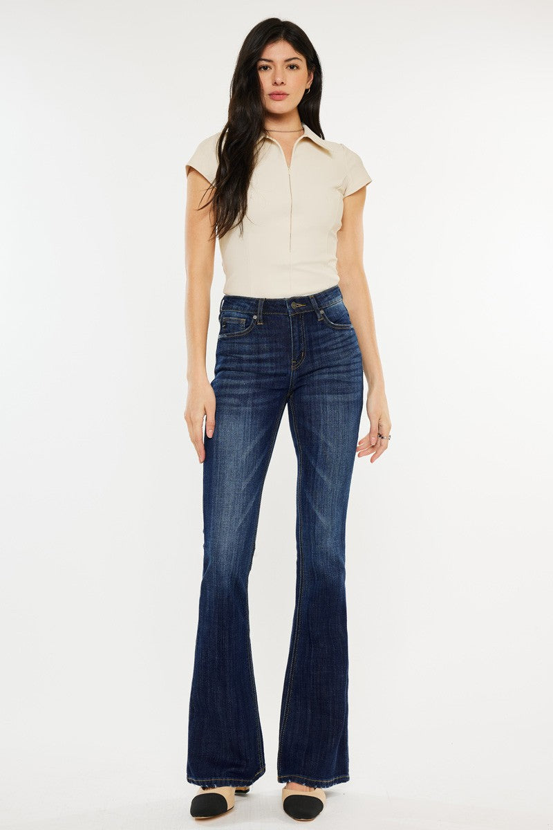 Kancan Mid Rise Dark Wash Flare Jeans