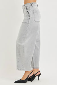 Risen Grey High Rise Slouchy Cropped Barrel Jeans