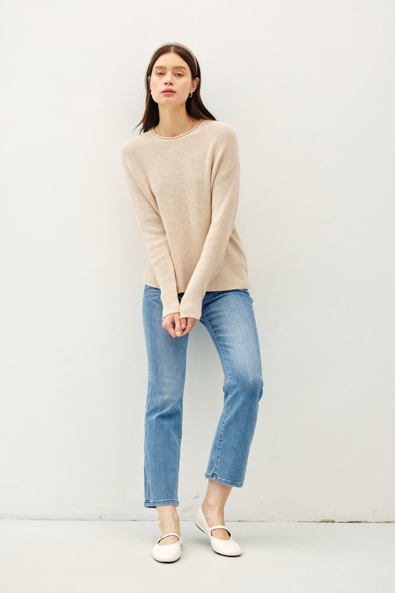 Oatmeal Round Neck Ribbed Sweater