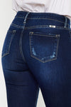 Kancan Dark Wash Mid Rise Hem Detail Flare Jeans