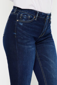 Kancan Dark Wash Mid Rise Hem Detail Flare Jeans