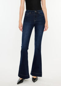 Kancan High Rise Dark Wash Trouser Hem Flare Jeans