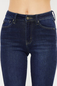 Kancan High Rise Dark Wash Trouser Hem Flare Jeans