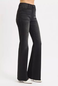 Risen High Rise Black Denim Flare Jeans